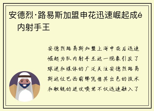 安德烈·路易斯加盟申花迅速崛起成队内射手王